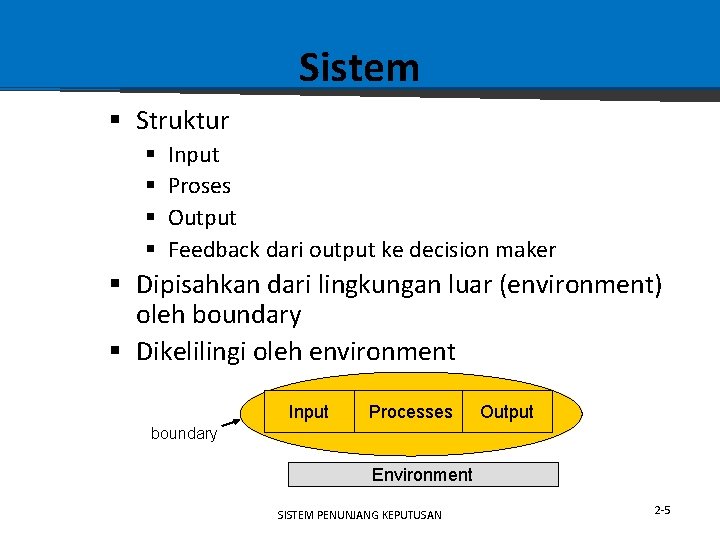 Sistem § Struktur § § Input Proses Output Feedback dari output ke decision maker