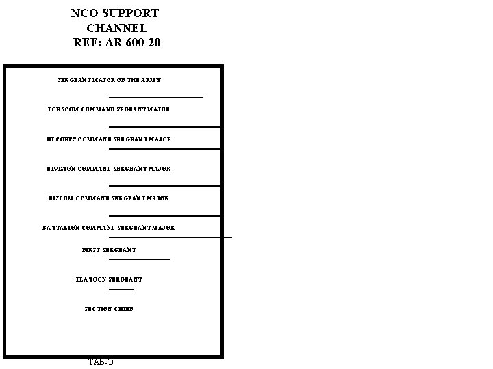 NCO SUPPORT CHANNEL REF: AR 600 -20 SERGEANT MAJOR OF THE ARMY FORSCOM COMMAND