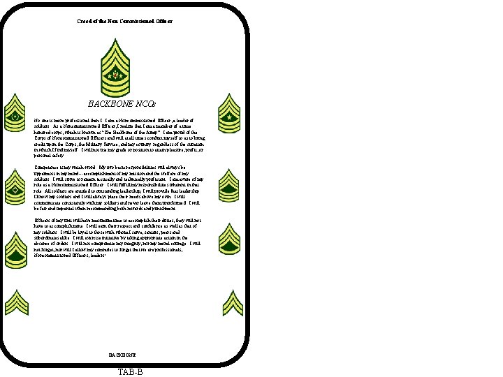 Creed of the Non Commissioned Officer BACKBONE NCOs No one is more professional than