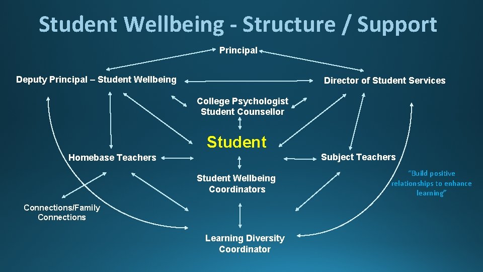 Student Wellbeing - Structure / Support Principal Deputy Principal – Student Wellbeing Director of