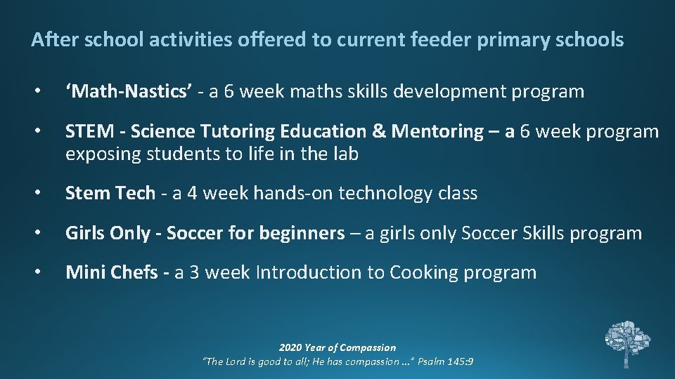 After school activities offered to current feeder primary schools • ‘Math-Nastics’ - a 6