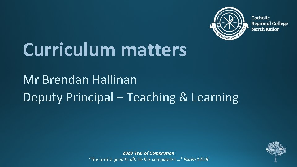 Curriculum matters Mr Brendan Hallinan Deputy Principal – Teaching & Learning 2020 Year of