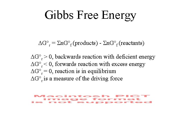 Gibbs Free Energy DG°r = Sn. G°f (products) - Sn. G°f (reactants) DG°r >