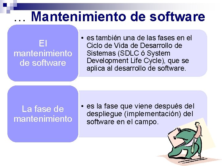 … Mantenimiento de software El mantenimiento de software • es también una de las