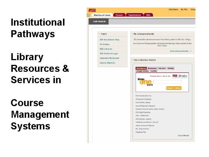 Institutional Pathways Library Resources & Services in Course Management Systems 