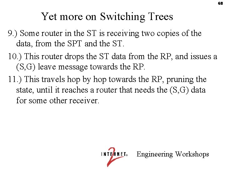 68 Yet more on Switching Trees 9. ) Some router in the ST is