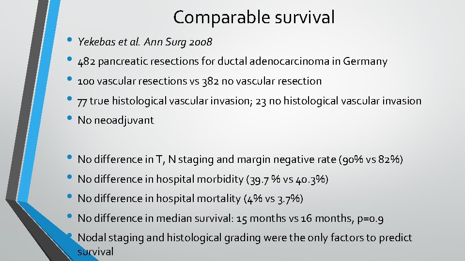 Comparable survival • Yekebas et al. Ann Surg 2008 • 482 pancreatic resections for