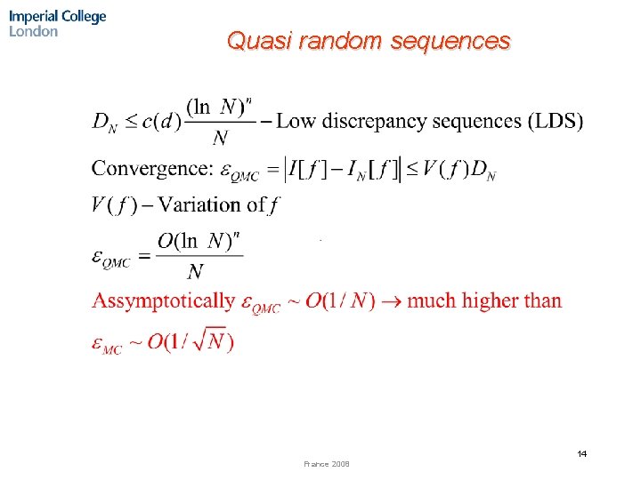 Quasi random sequences 14 France 2008 