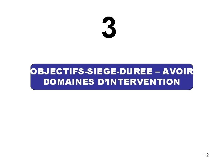 3 OBJECTIFS-SIEGE-DUREE – AVOIR DOMAINES D’INTERVENTION 12 