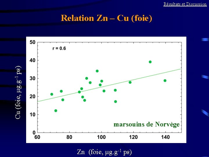 Résultats et Discussion Cu (foie, µg. g-1 ps) Relation Zn – Cu (foie) marsouins