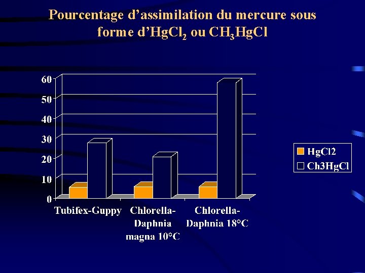 Pourcentage d’assimilation du mercure sous forme d’Hg. Cl 2 ou CH 3 Hg. Cl