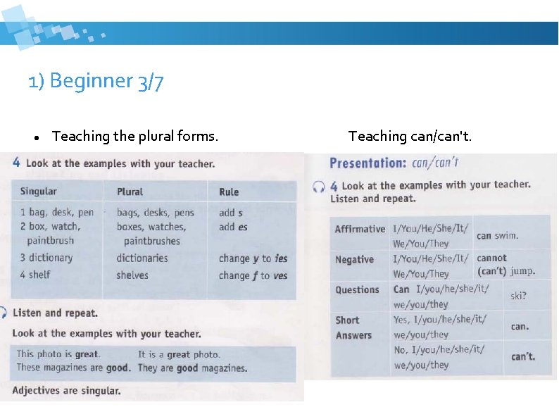 1) Beginner 3/7 Teaching the plural forms. Teaching can/can't. 