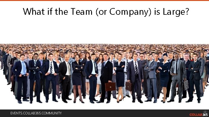 What if the Team (or Company) is Large? EVENTS. COLLAB 365. COMMUNITY 