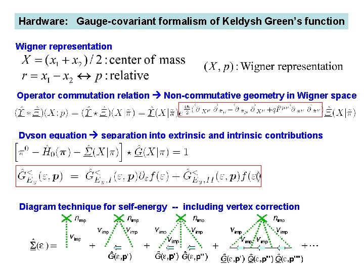 Hardware: Gauge-covariant formalism of Keldysh Green’s function Wigner representation Operator commutation relation Non-commutative geometry