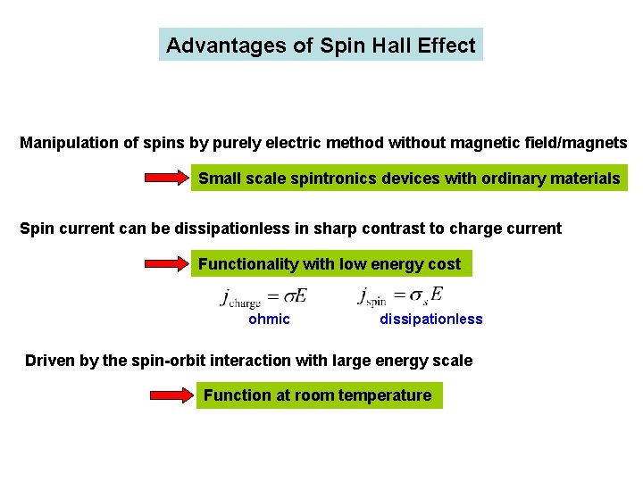 Advantages of Spin Hall Effect Manipulation of spins by purely electric method without magnetic