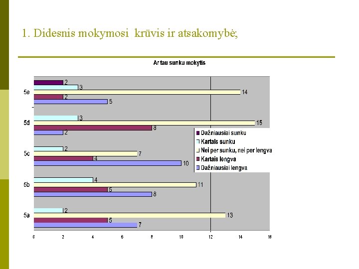 1. Didesnis mokymosi krūvis ir atsakomybė; 