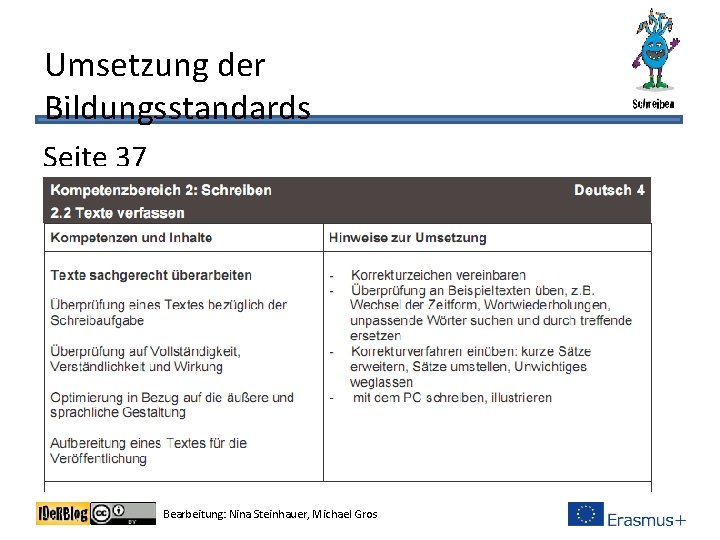 Umsetzung der Bildungsstandards Seite 37 Bearbeitung: Nina Steinhauer, Michael Gros 