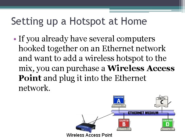 Setting up a Hotspot at Home • If you already have several computers hooked