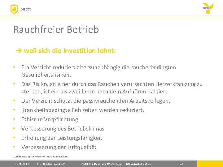 Sucht Rauchfreier Betrieb → weil sich die Investition lohnt: • Ein Verzicht reduziert altersunabhängig