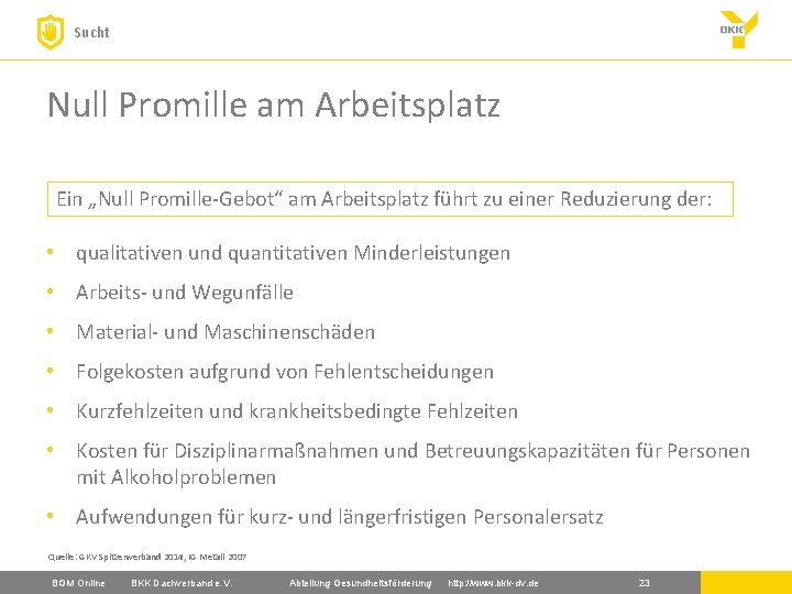 Sucht Null Promille am Arbeitsplatz Ein „Null Promille-Gebot“ am Arbeitsplatz führt zu einer Reduzierung