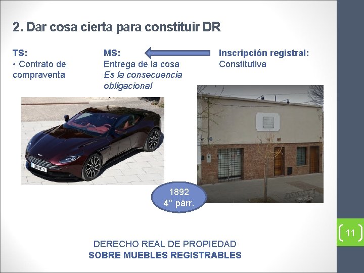 2. Dar cosa cierta para constituir DR TS: • Contrato de compraventa MS: Entrega