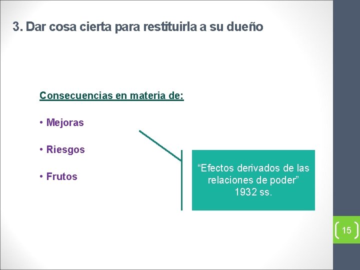 3. Dar cosa cierta para restituirla a su dueño Consecuencias en materia de: •