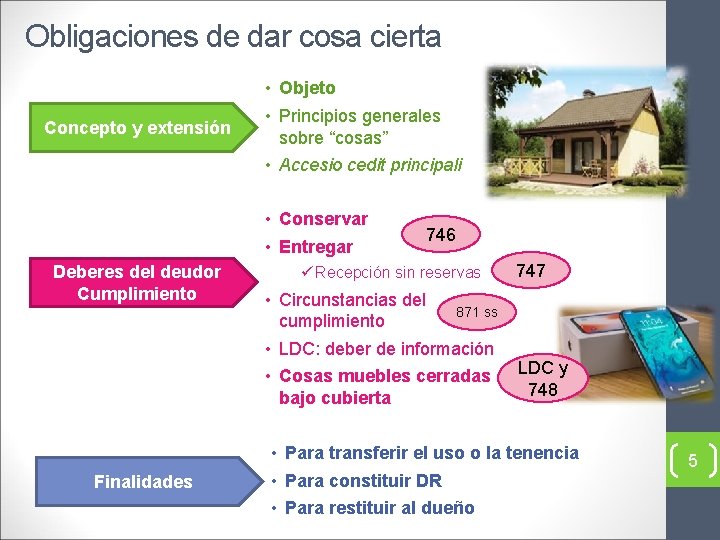 Obligaciones de dar cosa cierta Concepto y extensión • Objeto • Principios generales sobre