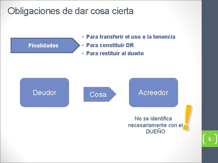 Obligaciones de dar cosa cierta Finalidades Deudor • Para transferir el uso o la