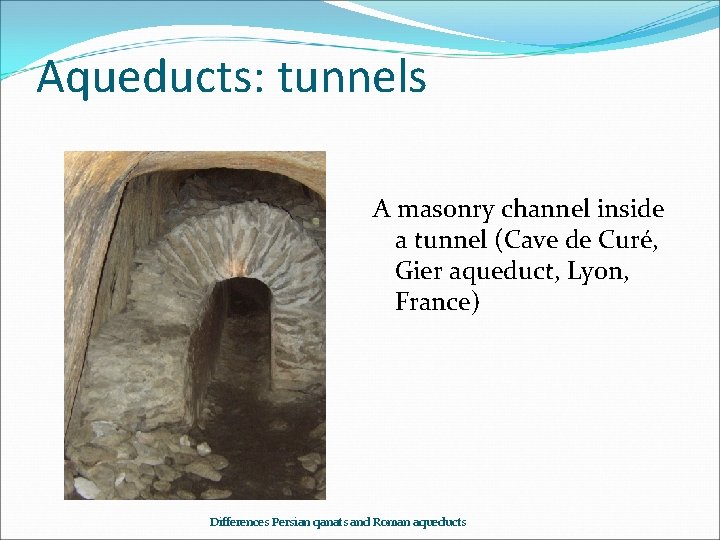 Aqueducts: tunnels A masonry channel inside a tunnel (Cave de Curé, Gier aqueduct, Lyon,