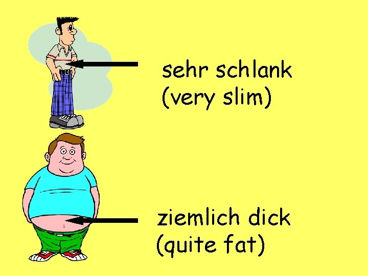 sehr schlank (very slim) ziemlich dick (quite fat) 