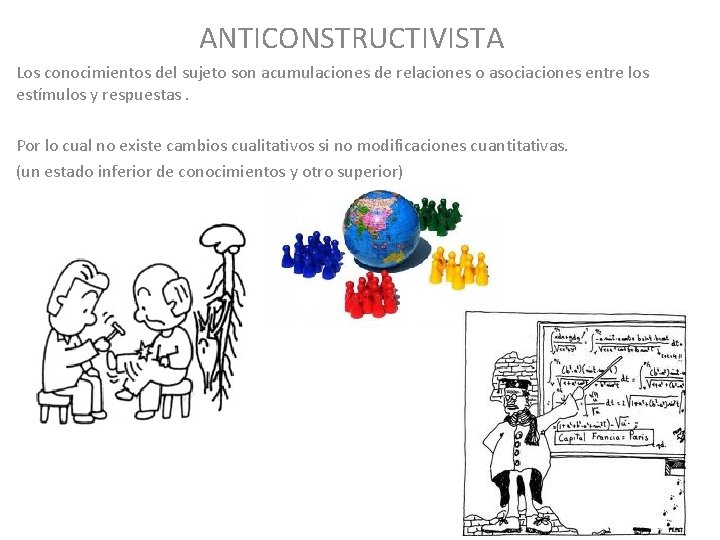 ANTICONSTRUCTIVISTA Los conocimientos del sujeto son acumulaciones de relaciones o asociaciones entre los estímulos