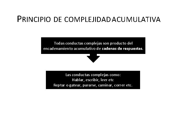 PRINCIPIO DE COMPLEJIDAD ACUMULATIVA Todas conductas complejas son producto del encadenamiento acumulativo de cadenas