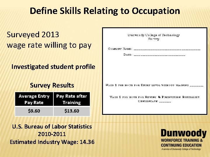 Define Skills Relating to Occupation Surveyed 2013 wage rate willing to pay Investigated student