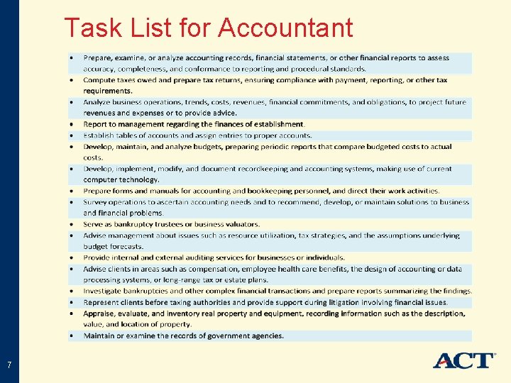 Task List for Accountant 7 