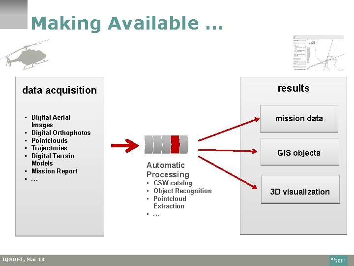 Making Available … results data acquisition • Digital Aerial Images • Digital Orthophotos •