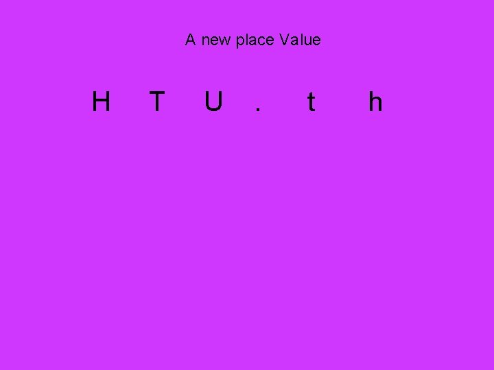 A new place Value H T U . t h 