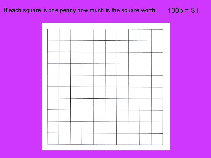 If each square is one penny how much is the square worth. 100 p