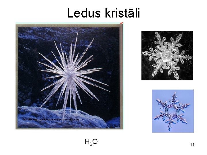 Ledus kristāli http: //boomeria. org/chemlectures/crystals/icecrystal. jpg H 2 O 11 