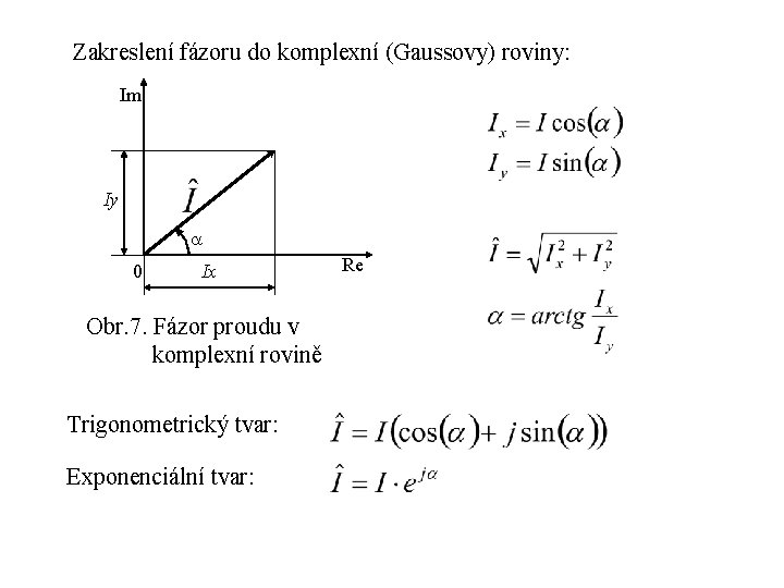 Zakreslení fázoru do komplexní (Gaussovy) roviny: Im Iy 0 Ix Obr. 7. Fázor proudu