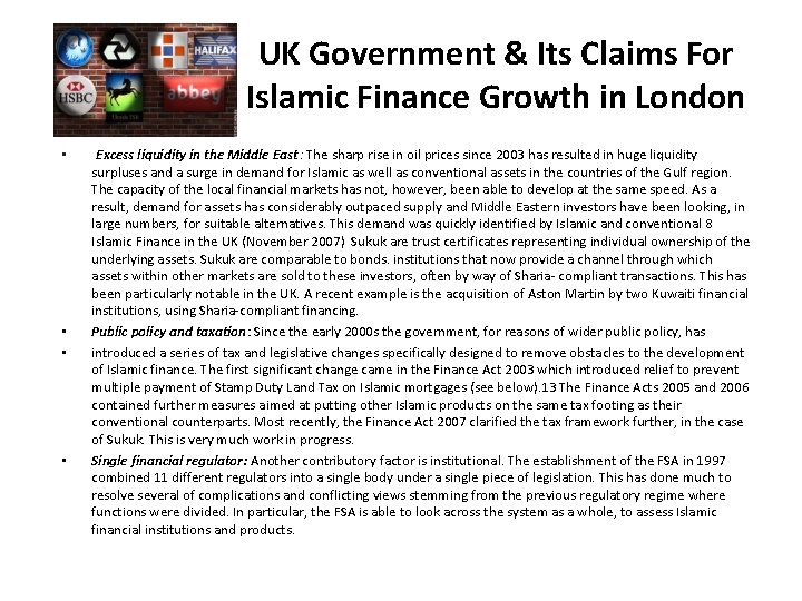 UK Government & Its Claims For Islamic Finance Growth in London • • Excess