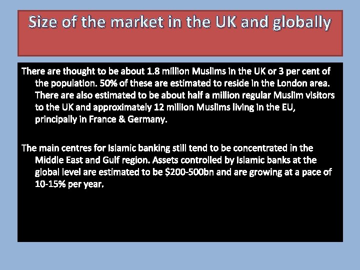 Size of the market in the UK and globally There are thought to be