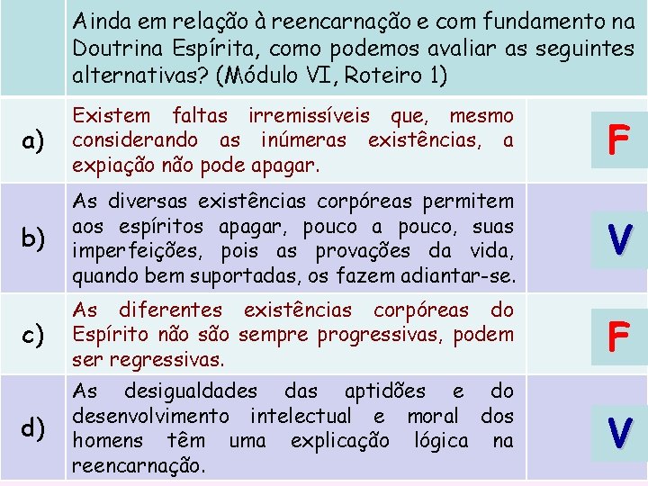 Ainda em relação à reencarnação e com fundamento na Doutrina Espírita, como podemos avaliar