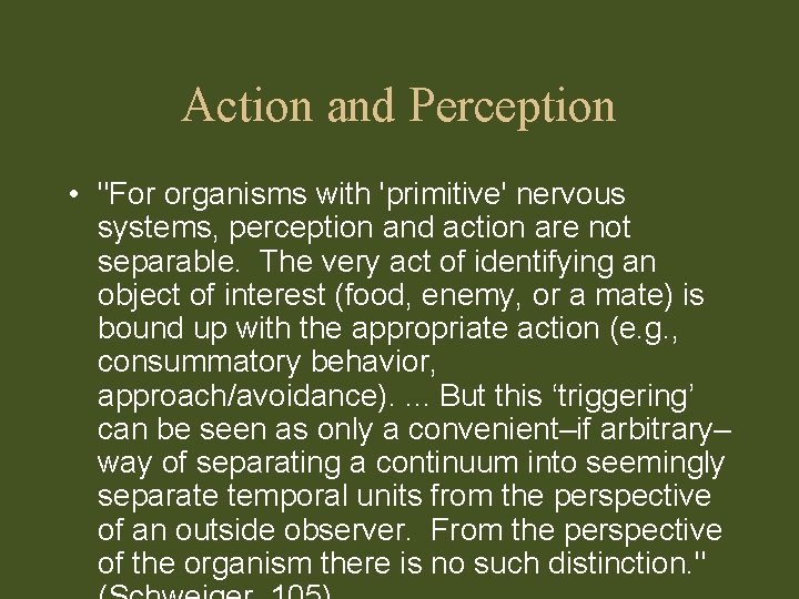 Action and Perception • "For organisms with 'primitive' nervous systems, perception and action are