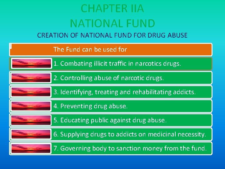 CHAPTER IIA NATIONAL FUND CREATION OF NATIONAL FUND FOR DRUG ABUSE The Fund can