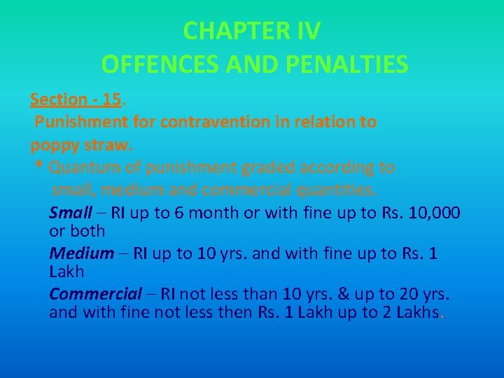 CHAPTER IV OFFENCES AND PENALTIES Section - 15. Punishment for contravention in relation to