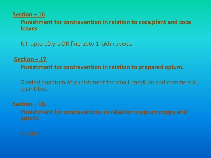 Section – 16 Punishment for contravention in relation to coca plant and coca leaves