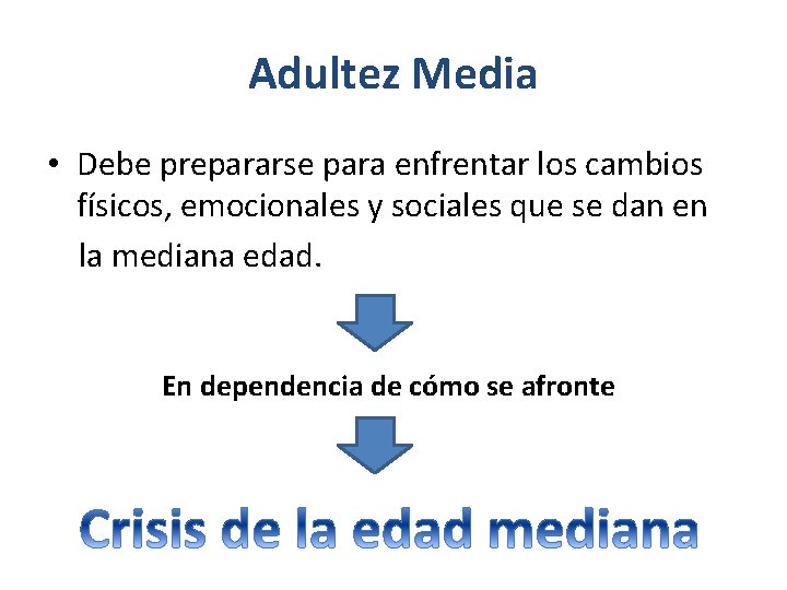 Adultez Media • Debe prepararse para enfrentar los cambios físicos, emocionales y sociales que