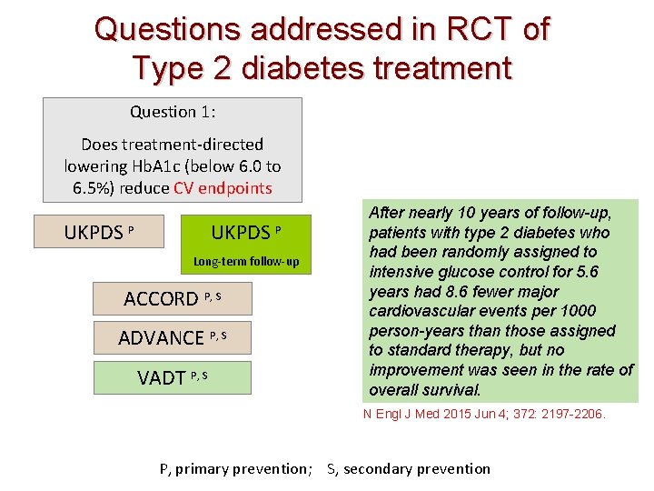 Questions addressed in RCT of Type 2 diabetes treatment Question 1: Does treatment-directed lowering