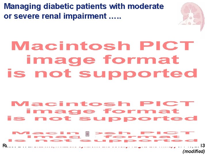 Managing diabetic patients with moderate or severe renal impairment …. . Russo E et