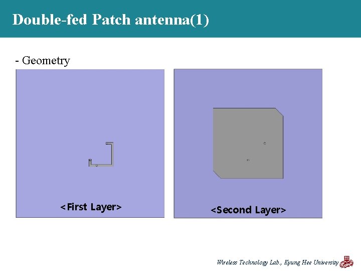 Double-fed Patch antenna(1) - Geometry <First Layer> <Second Layer> Wireless Technology Lab. , Kyung